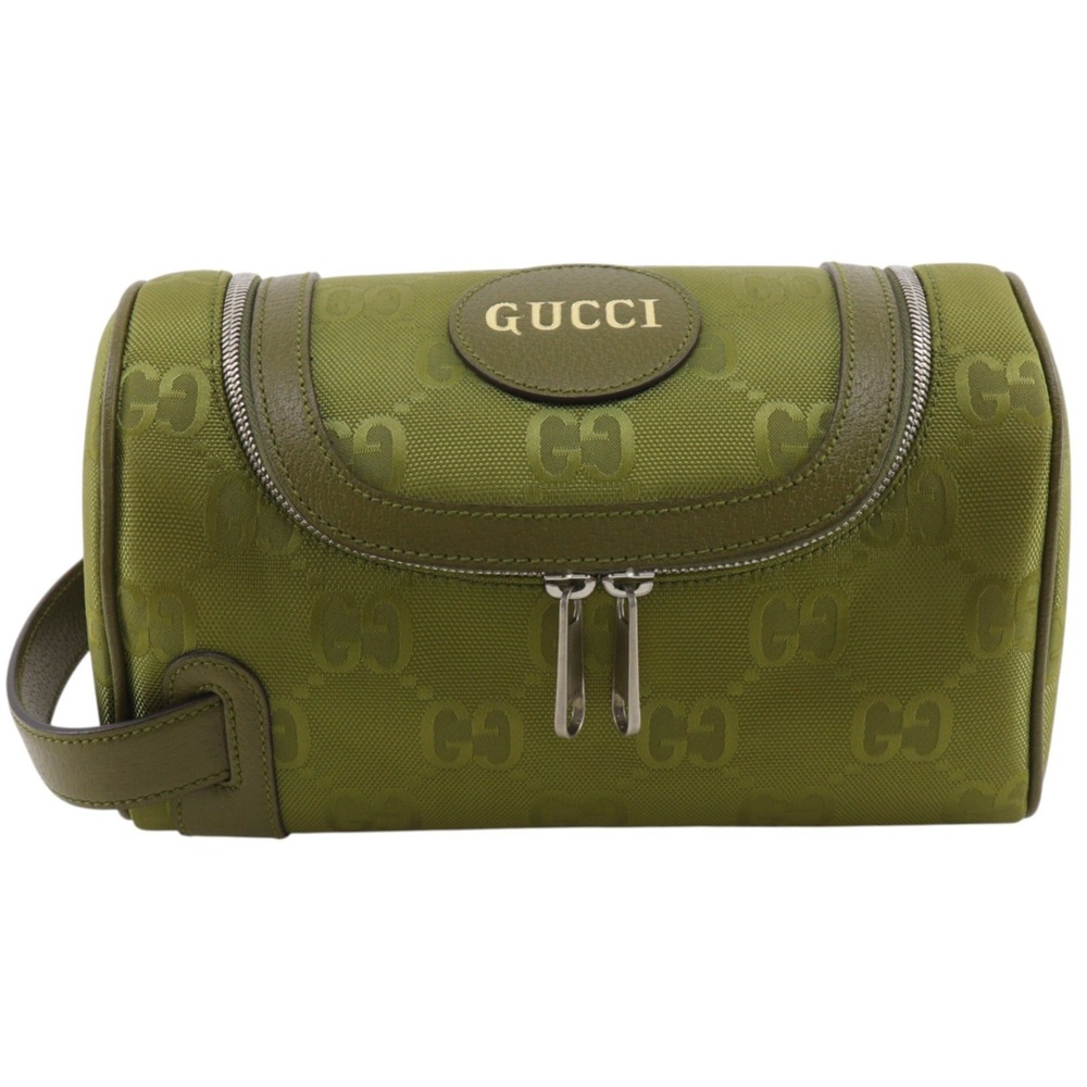Gucci GUCCI Cosmetic Pouch Jumbo GG Handbag 739378 Canvas Green Double Zipper...